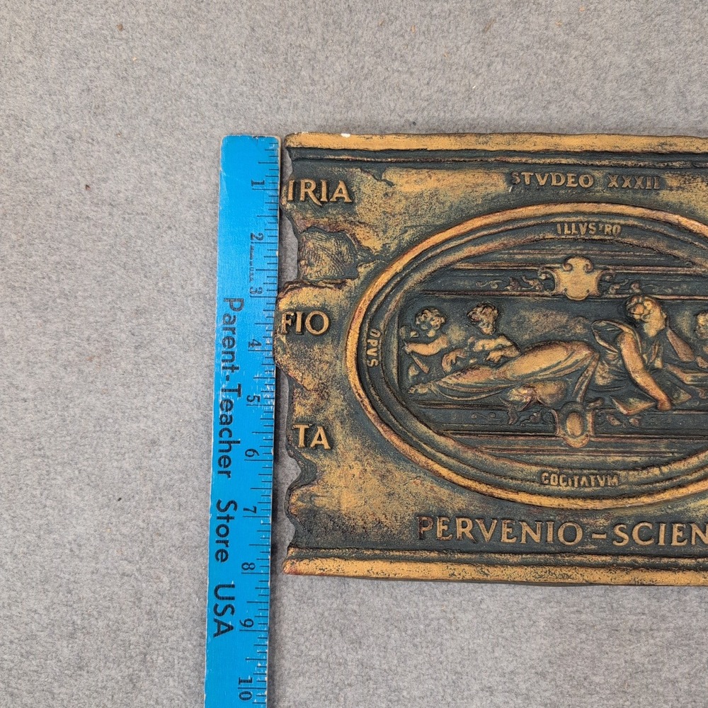Marko Mfg Inc Pervenio Scientia Latin Classical Relief Gold Wall Plaque 1074 - Picture 3 of 4